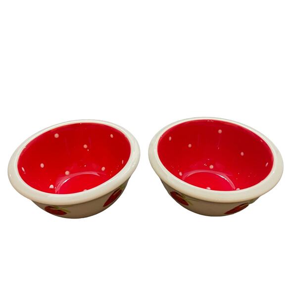 Terramoto Summer Strawberry Ceramic Dessert Prep Bowl Set of 2 NEW - Picture 7 of 9